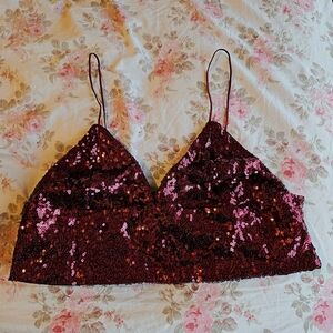 Red Sequin Bralette Top